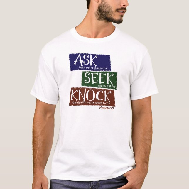 Matthew 7:7, mång--färg t-shirt (Framsida)