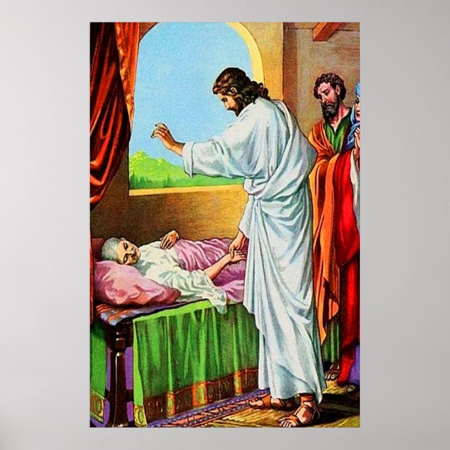 Matthew 8:14 15 Healing Peter's Svärmor Poster (Framsidan)