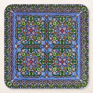 Matthew Digby Wyatt Textile Design in Grönt Blue Underlägg Papper Kvadrat