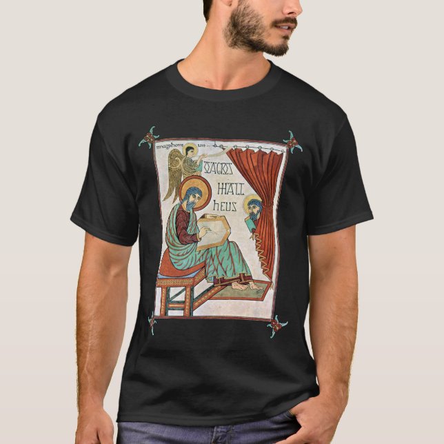Matthew från Lindisfarne Medieval Manuscript T Shirt (Framsida)