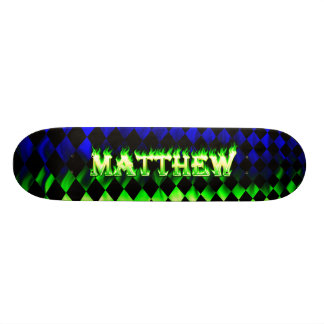 Matthew skateboard grön eld och flammor design. bräda 20 cm