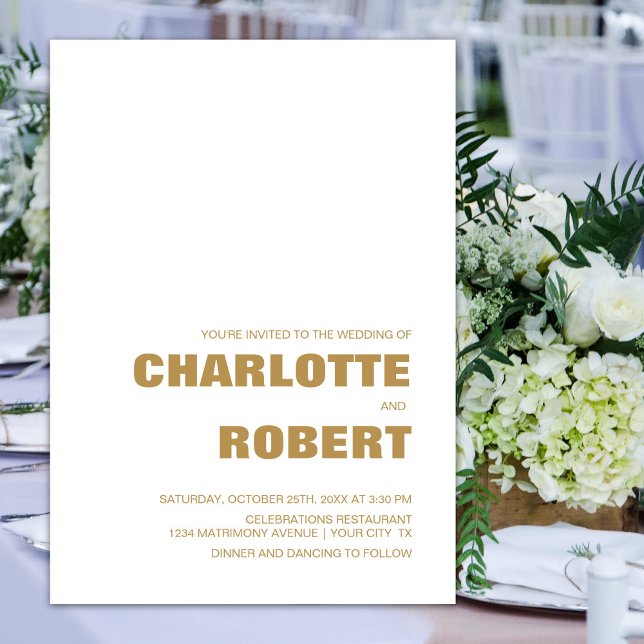 Måttlig, minimalistisk Guld-text Bröllop Inbjudningar (Skapare uppladdad)