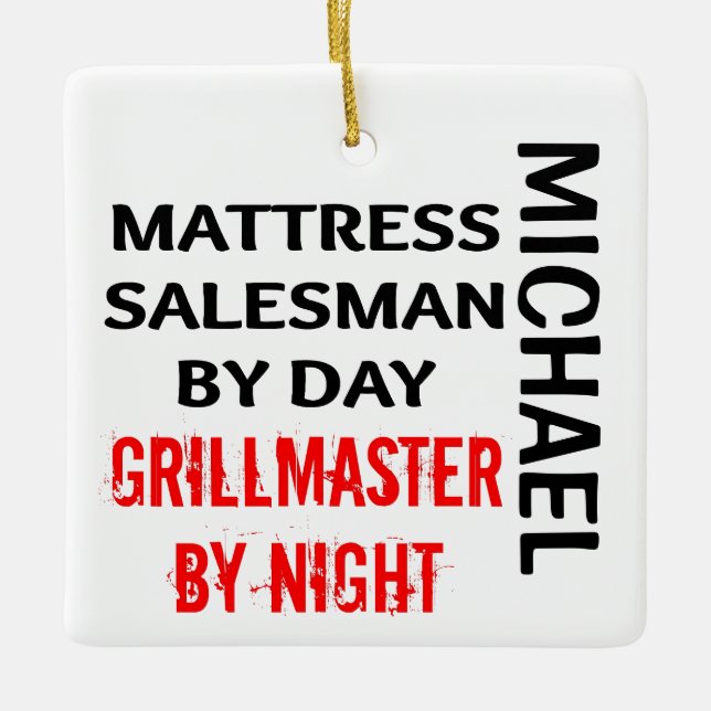 Mattress Salesman Grillmaster ANPASSNINGSBAR Julgransprydnad Keramik (Framsida)