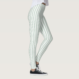 Mattress Ticking Stripe Mönster Moss Grönt White Leggings