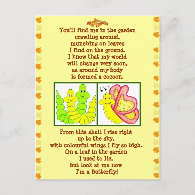 Mattstolpe-dikt för fjäril vykort (Framsida)