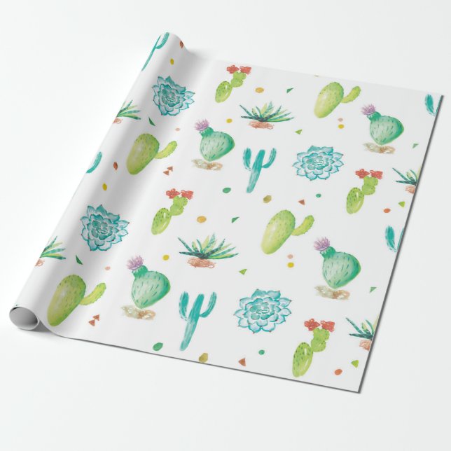 mattt slående in papper för vattenfärgkaktus presentpapper (Utrullad)