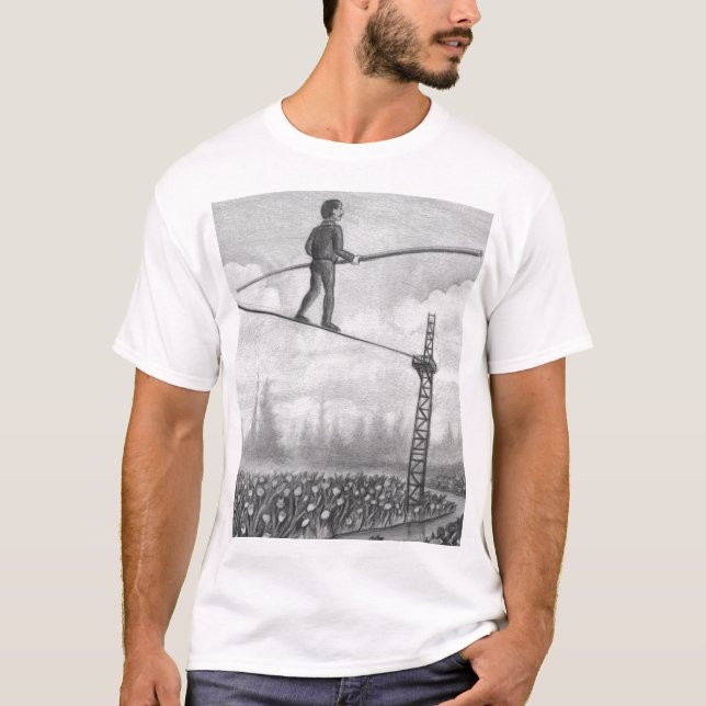 Mature Man Walking a Tightrope Ove Flowers Black T Shirt (Framsida)
