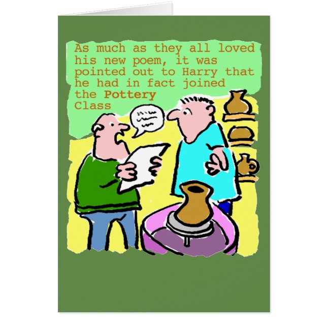 Mature Student läser en Dikt i klassen Pottery Hälsningskort (Framsidan)
