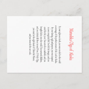 Matushka Olga från Alaska Bönkort Vykort