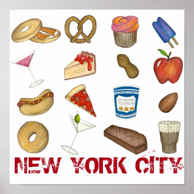 Matutskrift för New York City Foodie NYC Mat Poster (Framsidan)
