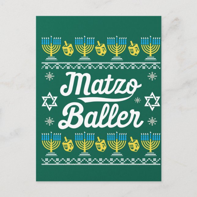 Matzo Baller Långärmad Rolig Hanukkah-present Vykort (Framsida)