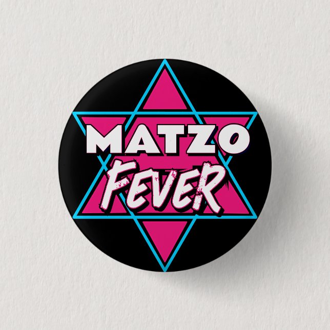 Matzo Feber Blå Rosa 70-tals Disco Stjärna Judisk Knapp (Framsida)