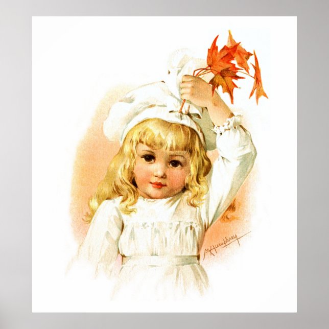 Maud Humphrey Höstflicka med Maple Blad Poster (Framsidan)