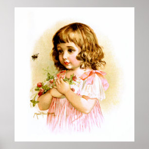Maud Humphrey: Sommarflicka med blommor och Bee Poster