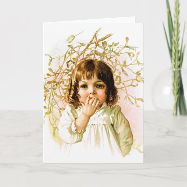 Maud Humphrey: Vinterflicka under Mistletoe Helgkort (Framsida)