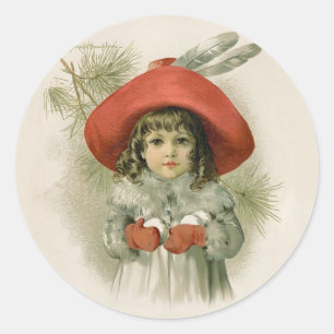 Maude Humphrey Girl and Snowbolls Runt Klistermärke