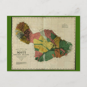 Maui, 1885, Ålderdomlig Hawaii-karta Vykort