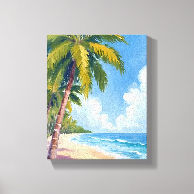 Maui Beach Handflatan Träd Hawaii Painting Canvastryck (Framsida)
