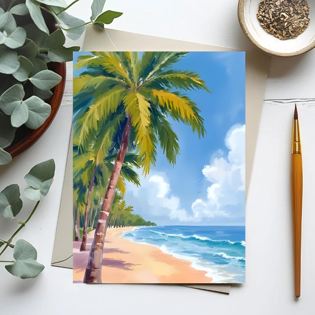 Maui Beach Handflatan Träd Painting Vykort (Skapare uppladdad)