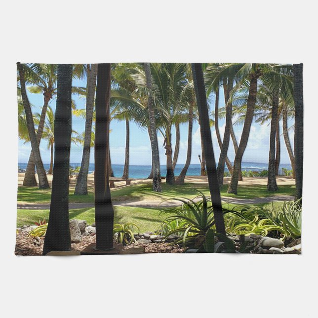 Maui Beach Hawaii Handflatan Träd Kökshandduk (Horisontell)