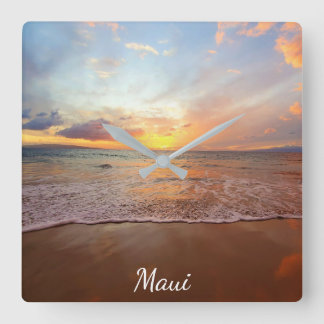 Maui Beach Sunset Acrylic Wall Clock Fyrkantig Klocka