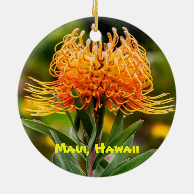 Maui blommor, lavendel & protea, julgransprydnad keramik (Baksidan)