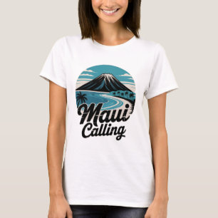 Maui Calling - Retro Hawaiian Sunset Beach T-Shirt