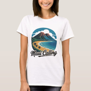 Maui Calling - Retro Hawaiian Sunset Beach T-Shirt