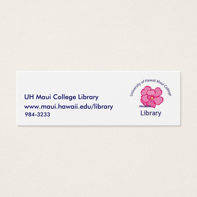 Maui College Bibliotek Litet Visitkort (Framsidan)