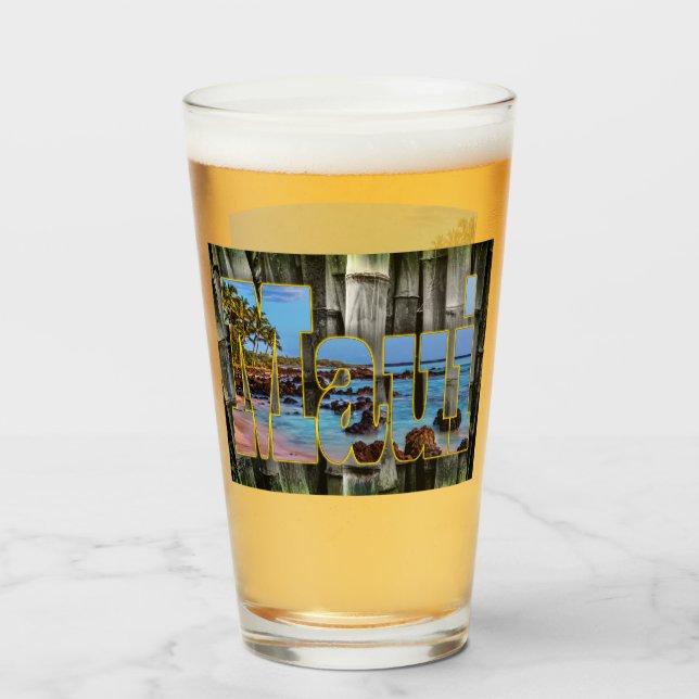 Maui Graphic och Lava Sten på Dusk, Beer Glass Glaskopp (Framsida fylld)