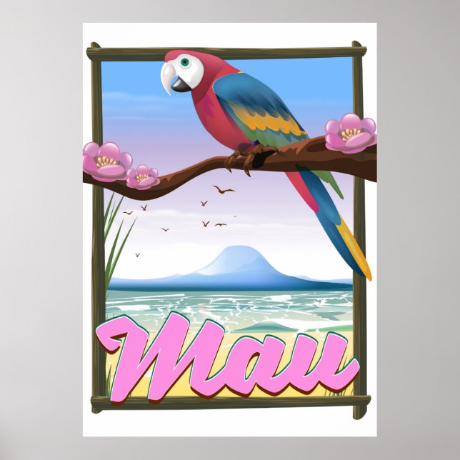 Maui Hawaii-affisch för tropisk papegoja Poster (Framsidan)