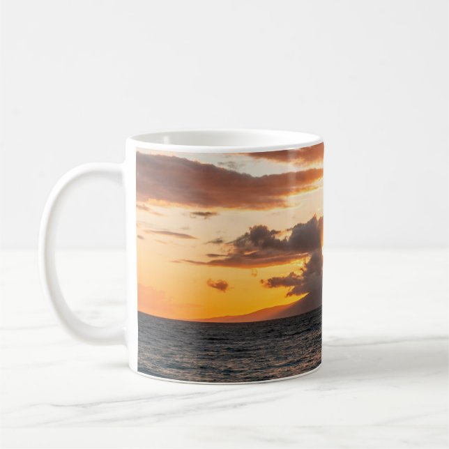 Maui Hawaii Beach Panoramic Sunset över Ocean Kaffemugg (Vänster)