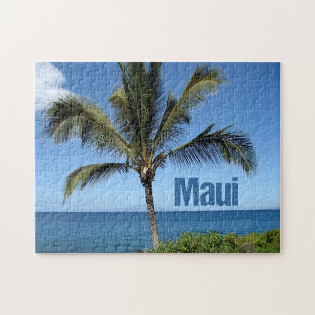 Maui Hawaii Handflatan Träd Blue Scenia Fotografi Pussel (Horisontell)