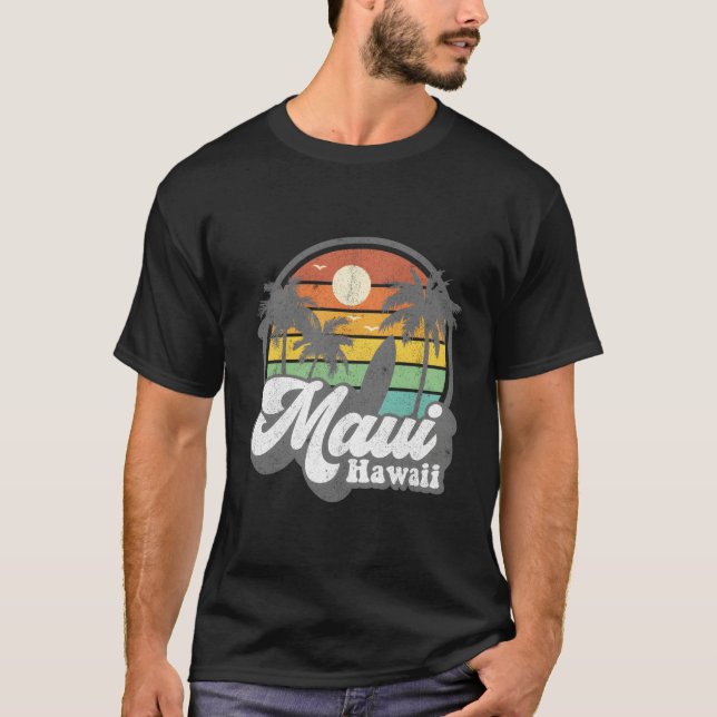 Maui Hawaii Hawaiian Beach Surfing 70's Surfa T Shirt (Framsida)