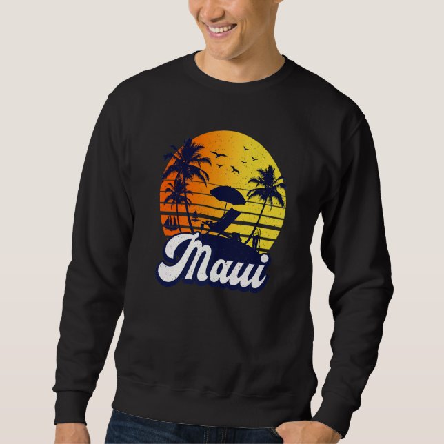 Maui Hawaii Hawaiian Sunset Beach Retro Premium Lång Ärmad Tröja (Framsida)