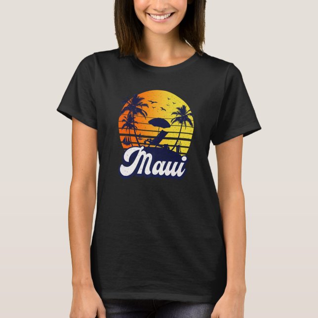 Maui Hawaii Hawaiian Sunset Beach Retro Premium T Shirt (Framsida)