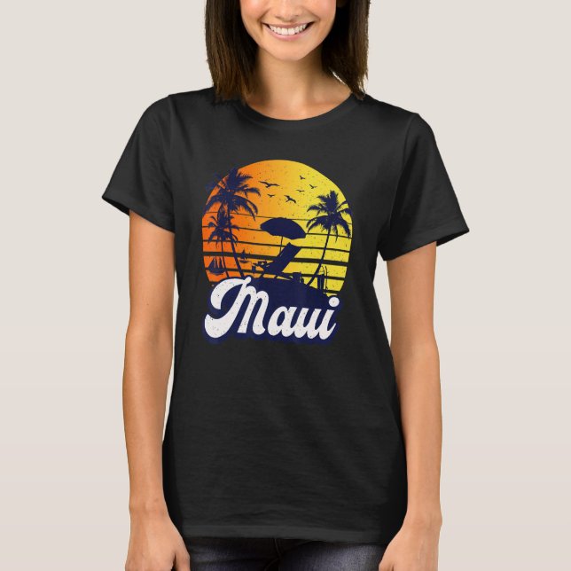 Maui Hawaii Hawaiian Sunset Beach Retro T Shirt (Framsida)