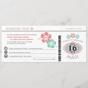 Maui Hawaii Hibiscus Boarding Pass Bröllop Inbjudningar