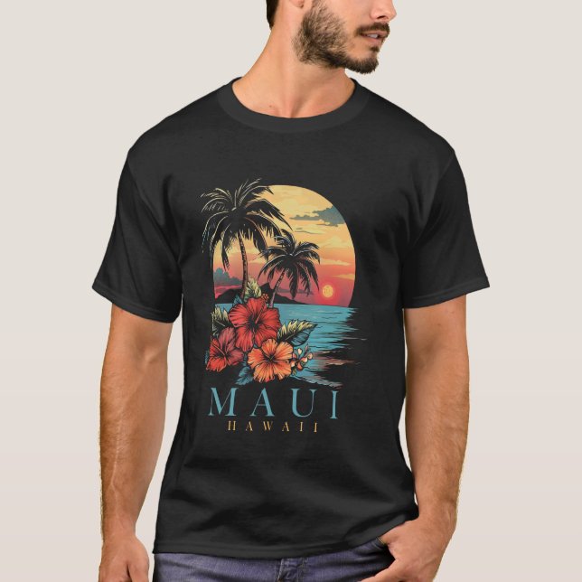 Maui Hawaii Hibiscus Hawaiian Flowers Souvenir Sur T Shirt (Framsida)