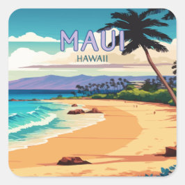 Maui Hawaii Kaanapali Beach Vintage Retro Fyrkantigt Klistermärke