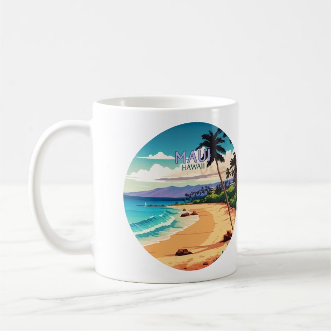 Maui Hawaii Kaanapali Beach Vintage Retro Kaffemugg (Vänster)