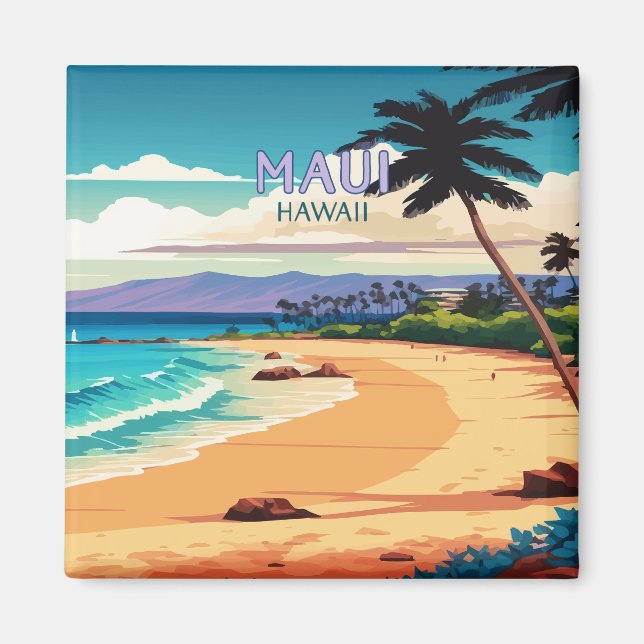 Maui Hawaii Kaanapali Beach Vintage Retro Magnet (Framsidan)