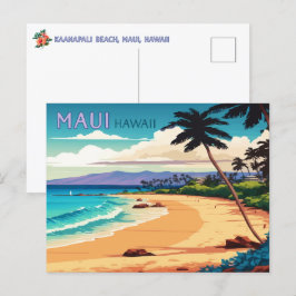 Maui Hawaii Kaanapali Beach Vintage Retro Postcard Vykort