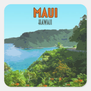 Maui Hawaii Kusten Hana Road Vintage Fyrkantigt Klistermärke