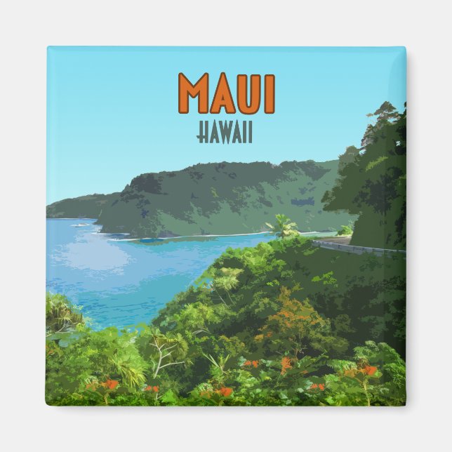 Maui Hawaii Kusten Hana Road Vintage Magnet (Framsidan)