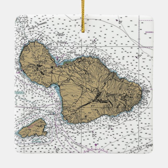 Maui Hawaii Nautical Chart Julgransprydnad Keramik (Baksida)