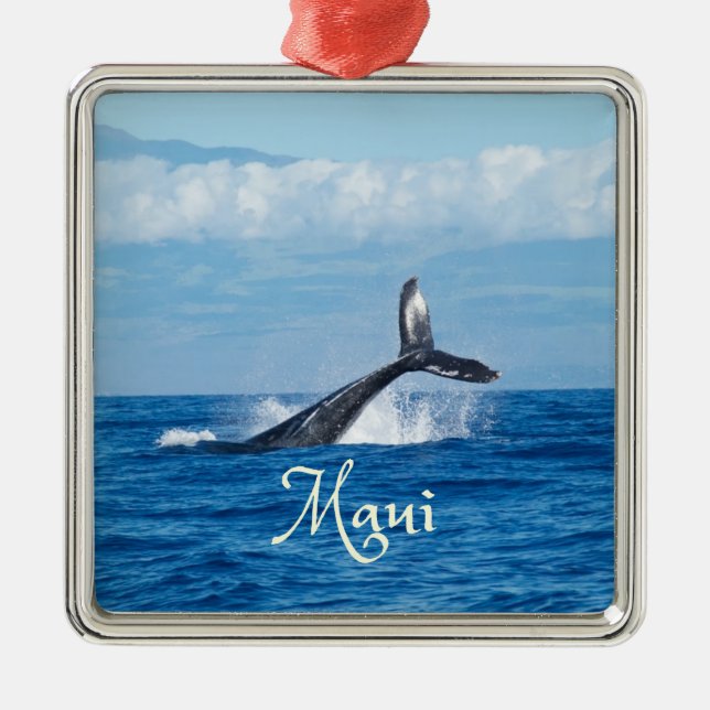 Maui Hawaii Ocean Whale Svan Julgransprydnad Metall (Framsidan)