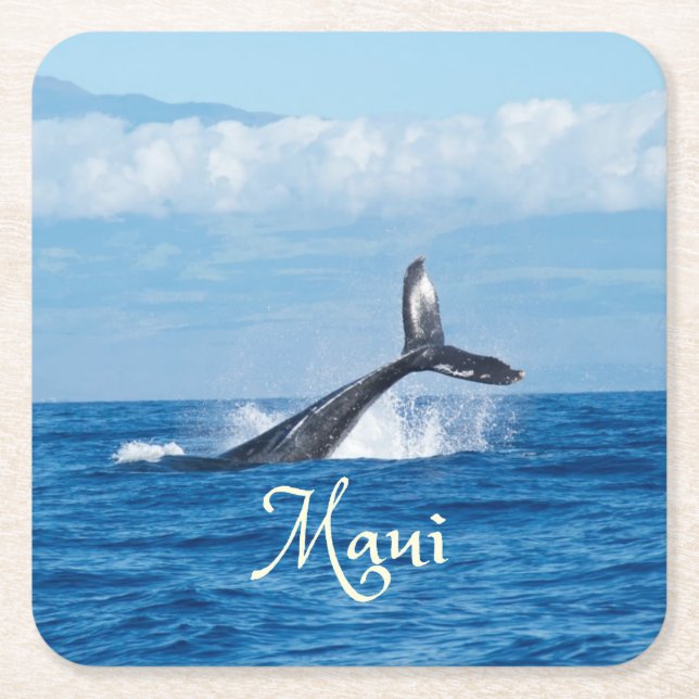 Maui Hawaii Ocean Whale Svan Underlägg Papper Kvadrat (Framsidan)