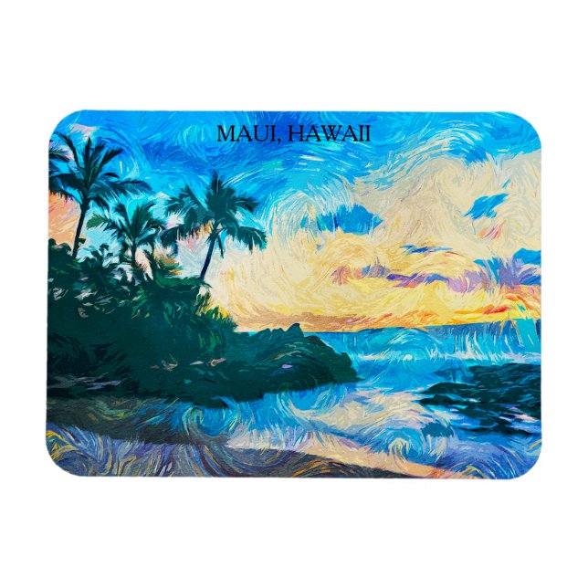 Maui Hawaii Oil Paint Illustration Trage Magnet (Horisontell)