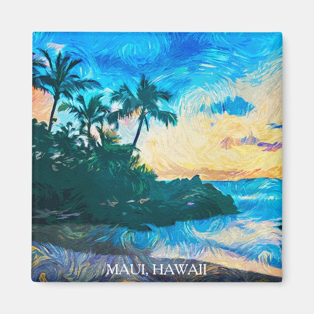 Maui Hawaii Oil Paint Illustration Trage Magnet (Framsidan)